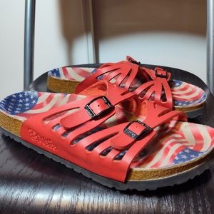 red, white, and blue USA flag birkenstocks